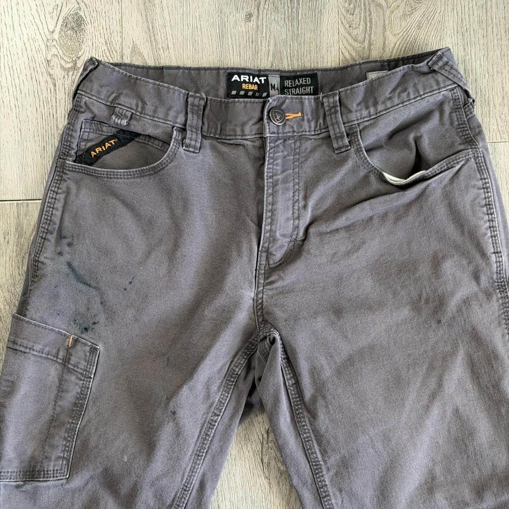 Ariat Rebar Pants Mens 30x30 Gray Relaxed Straight Canvas Carpenter Work Utility